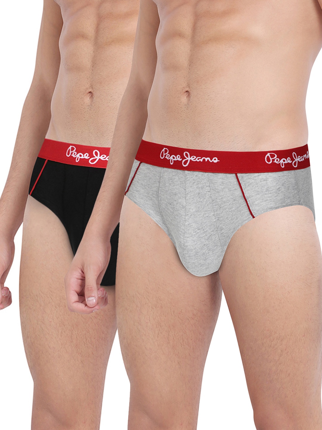 

Pepe Jeans Men Pack Of 2 Low-Rise Basic Briefs, Grey melange