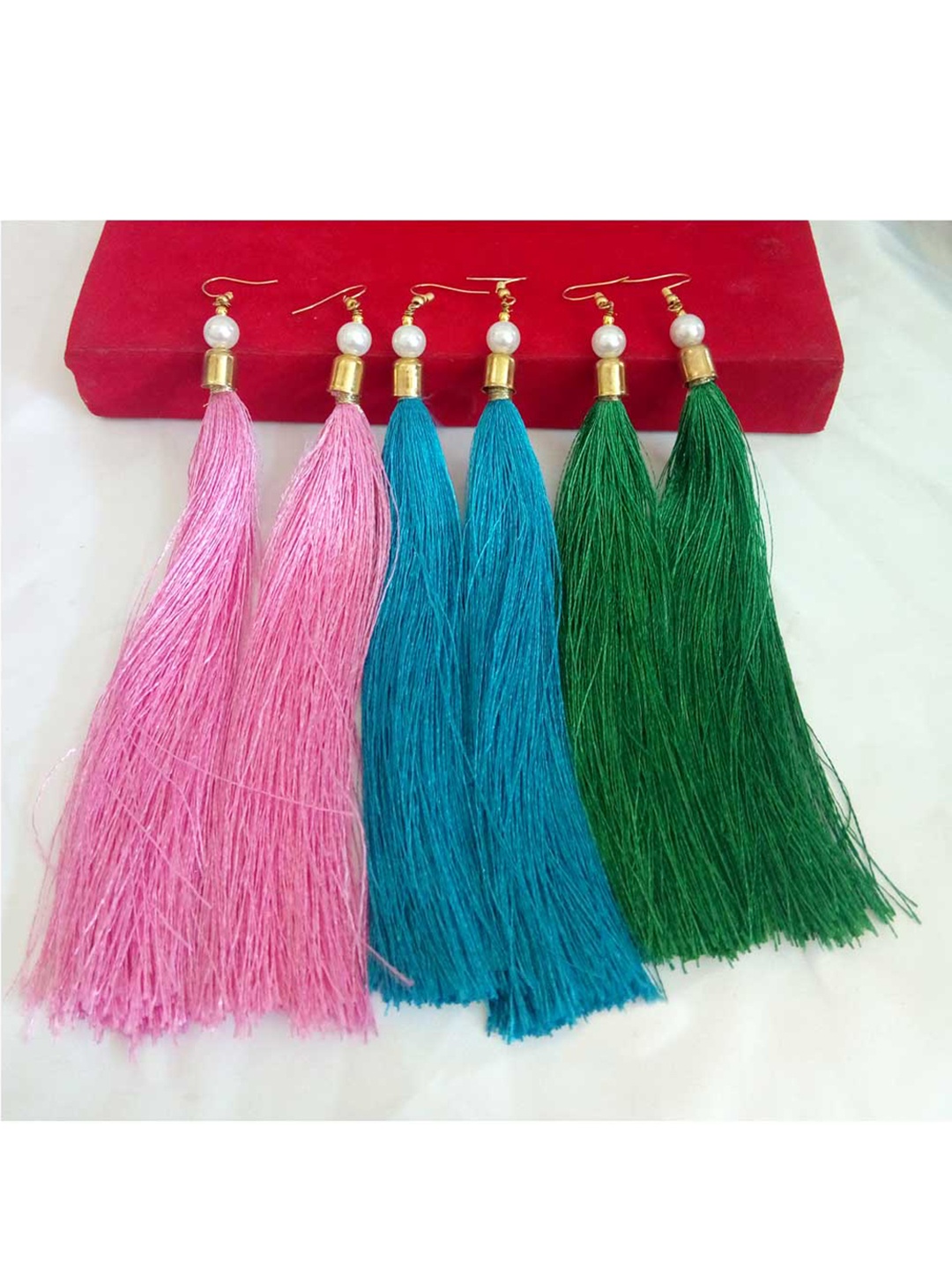 

RICH AND FAMOUS Set Of 3 Multicoloured Contemporary Long Tassel Drop Earrings, Multi