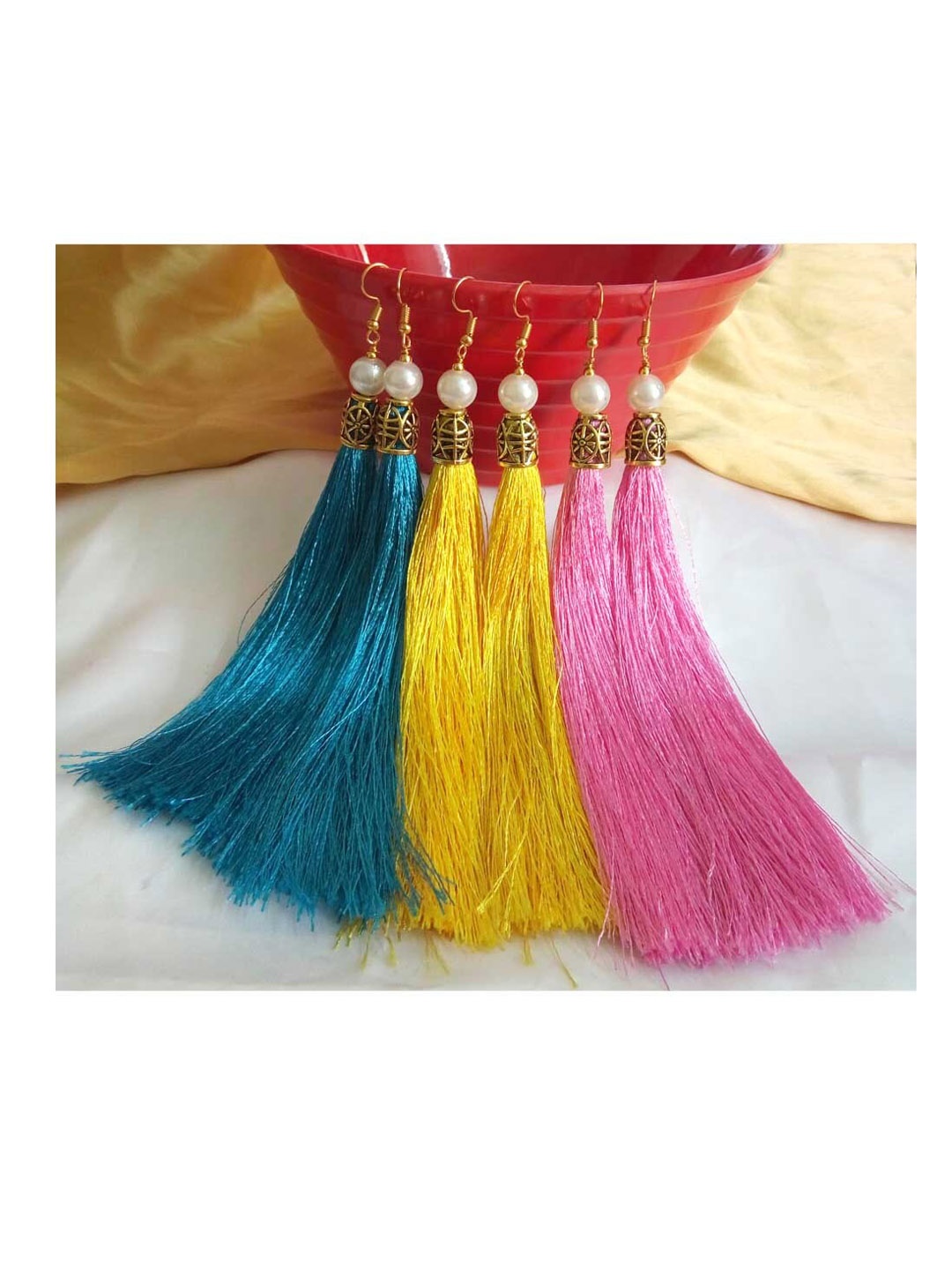 

RICH AND FAMOUS Set Of 3 Contemporary Tassel Drop Earrings, Blue