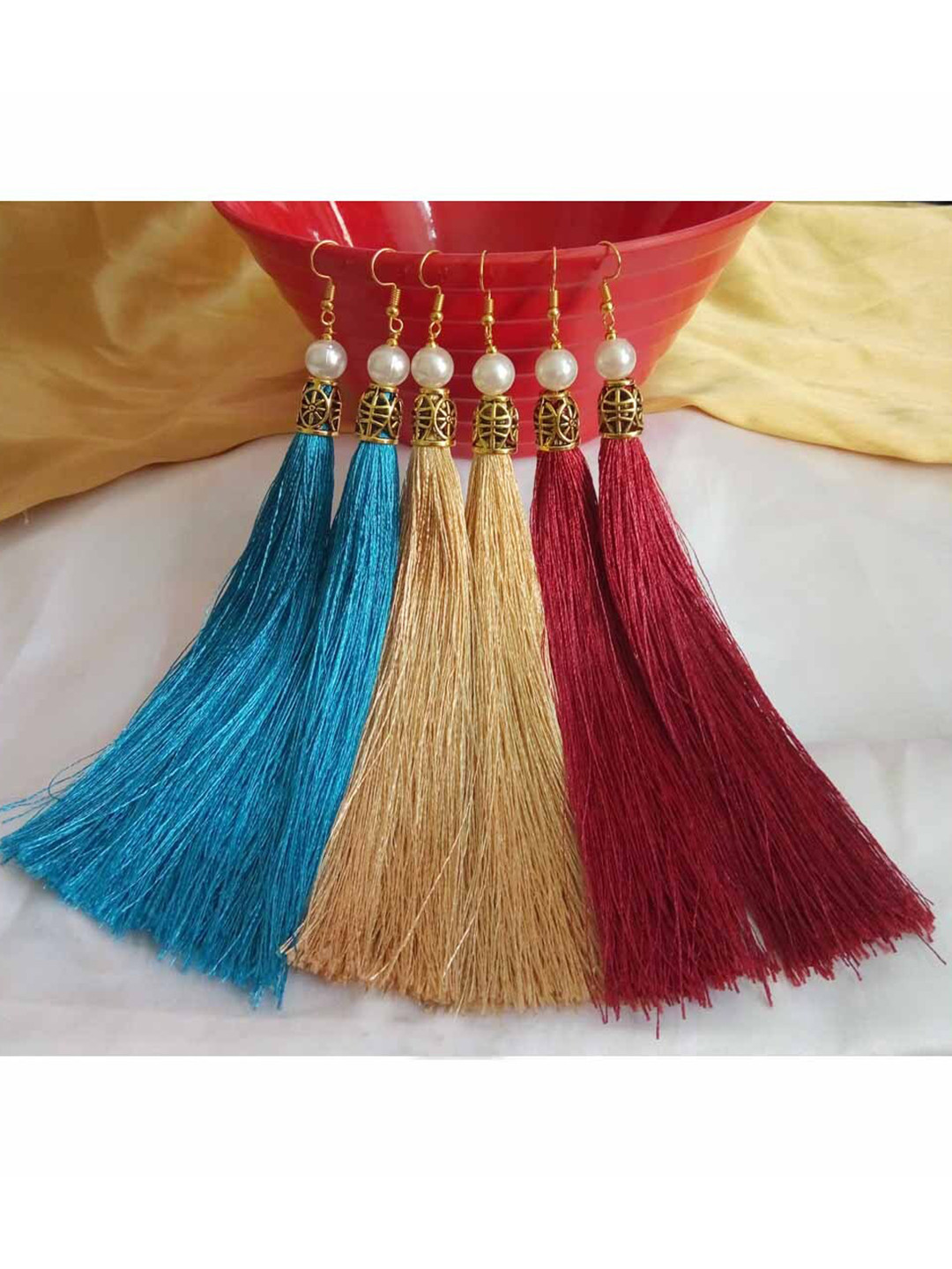 

RICH AND FAMOUS Set Of 3 Contemporary Tassel Drop Earrings, Multi