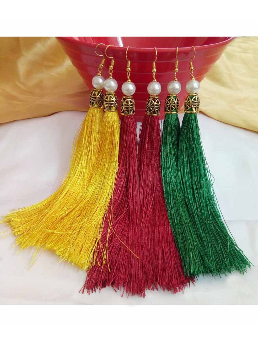 

RICH AND FAMOUS Multicoloured Contemporary Long Tassel Drop Earrings, Multi