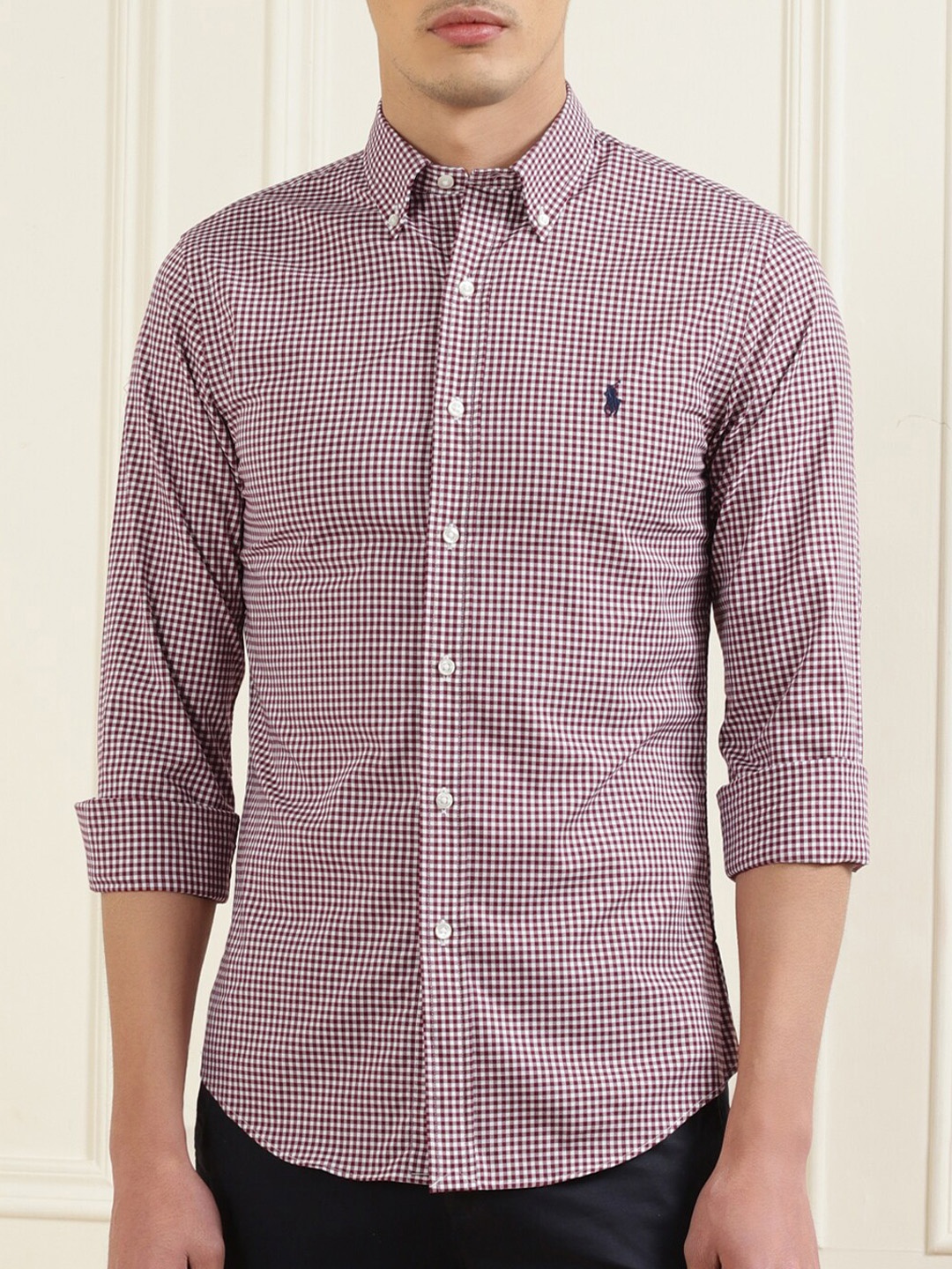 

Polo Ralph Lauren Men Maroon Gingham Checks Checked Pure Cotton Casual Shirt