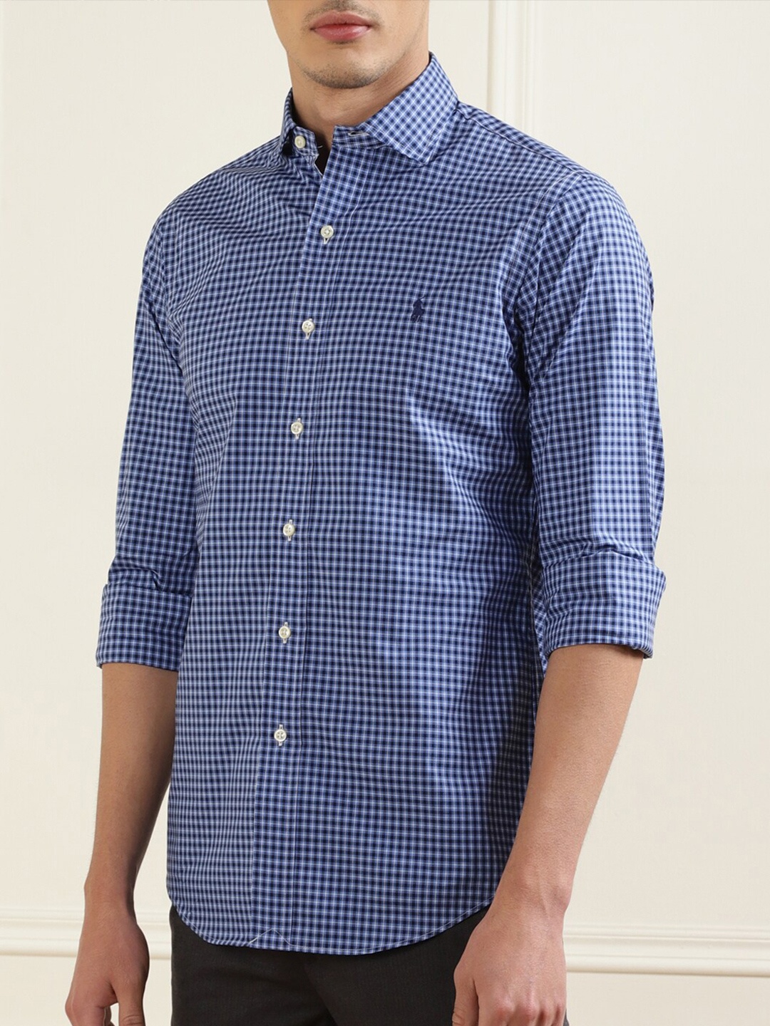

Polo Ralph Lauren Men Blue Gingham Checks Checked Cotton Casual Shirt