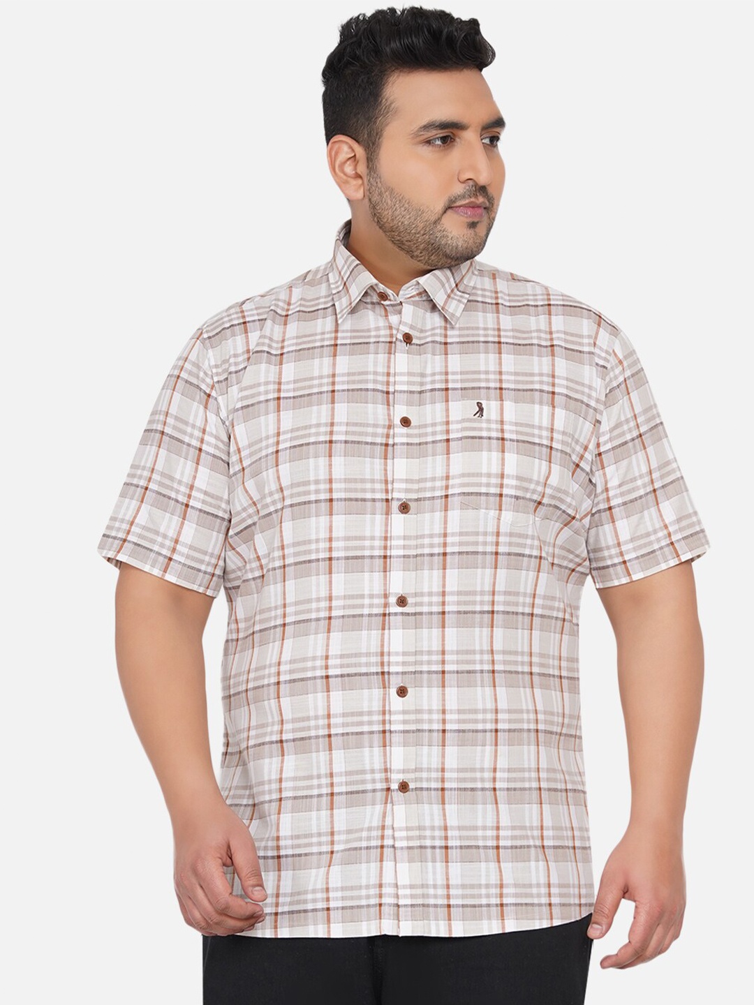 

Santonio Men Plus Size Brown Comfort Checked Pure Cotton Casual Shirt