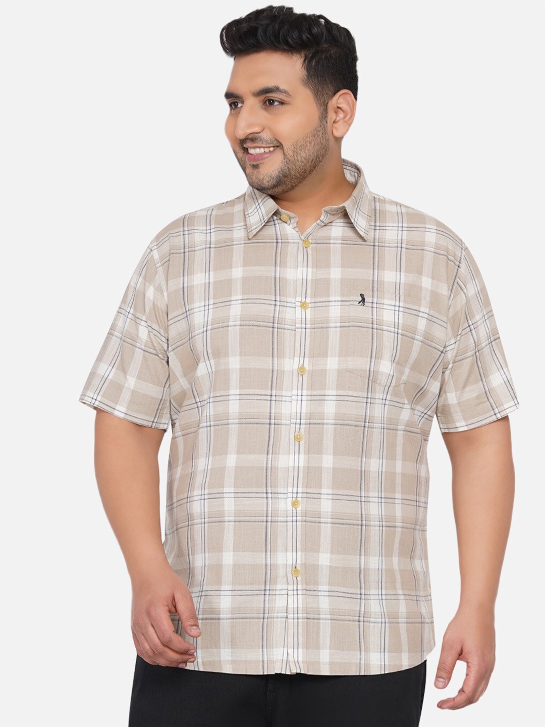 

Santonio Men Plus Size Beige Comfort Checked Casual Cotton Shirt