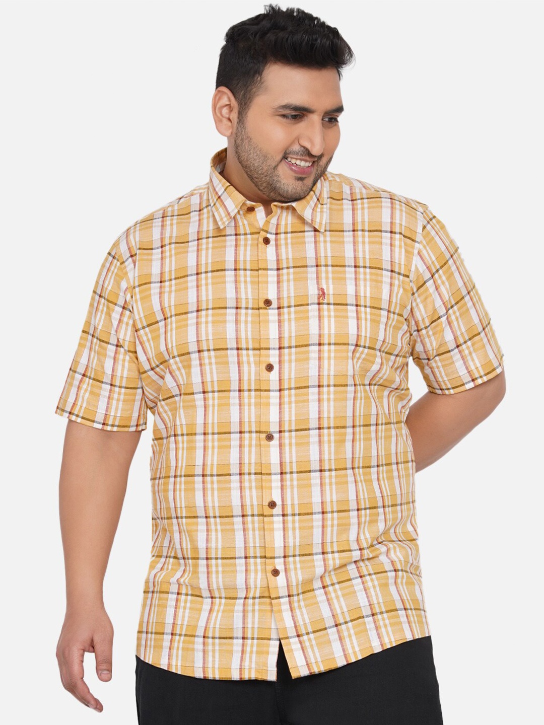 

Santonio Men Plus Size Yellow Comfort Tartan Checked Casual Cotton Shirt
