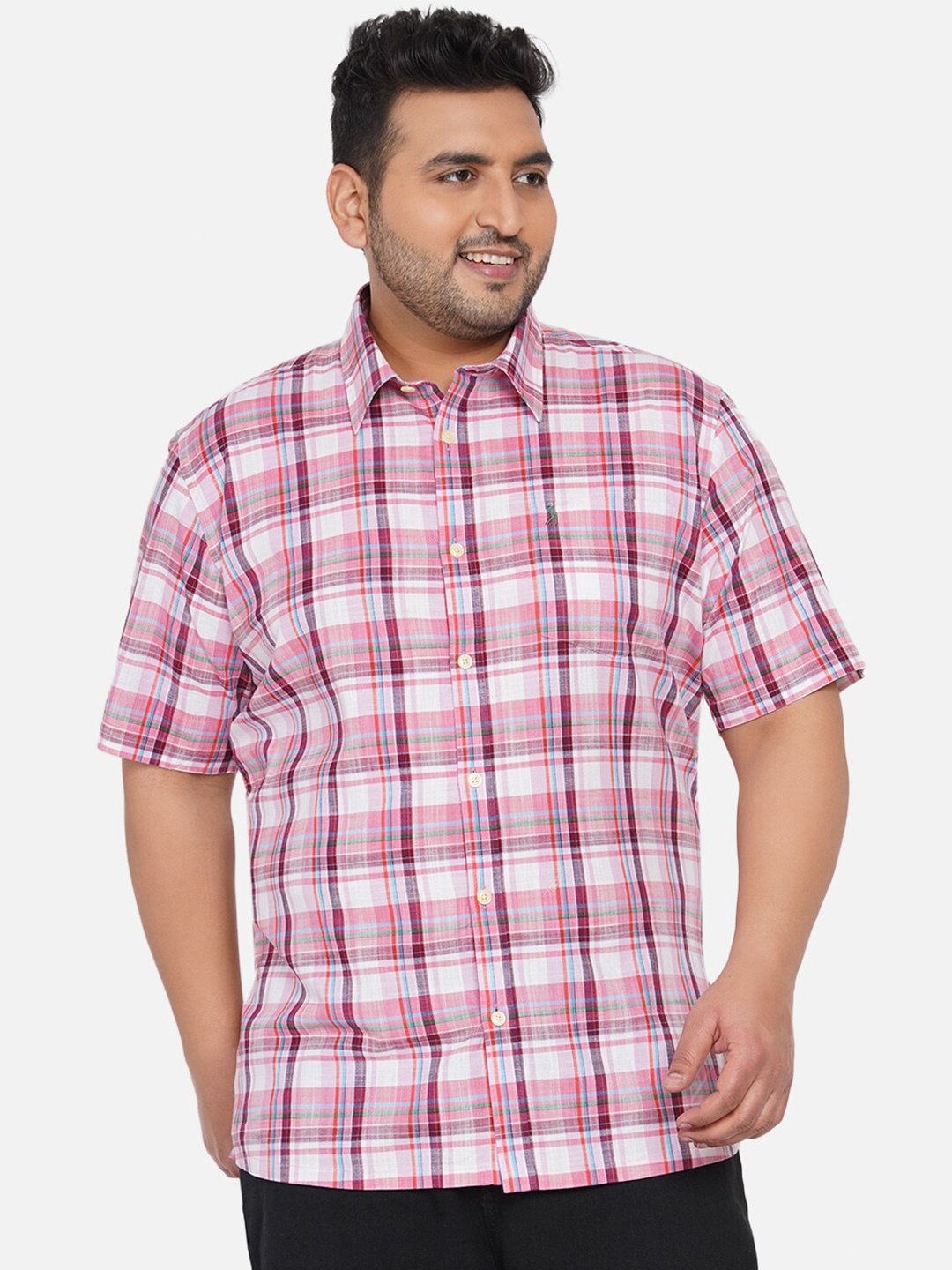 

Santonio Men Plus Size Pink & White Comfort Checked Pure Cotton Casual Shirt