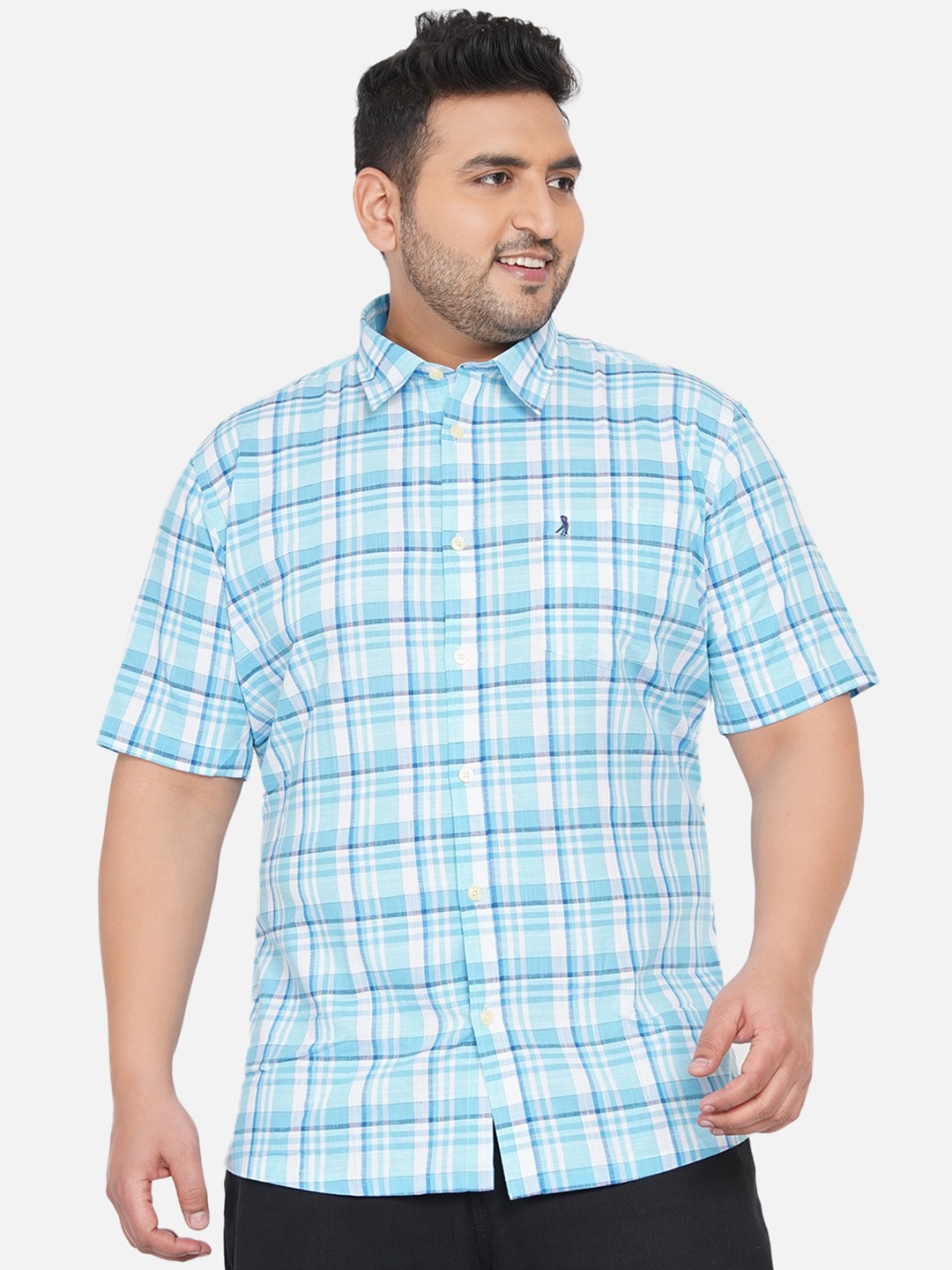 

Santonio Men Plus Size Blue Comfort Tartan Checked Casual Cotton Shirt