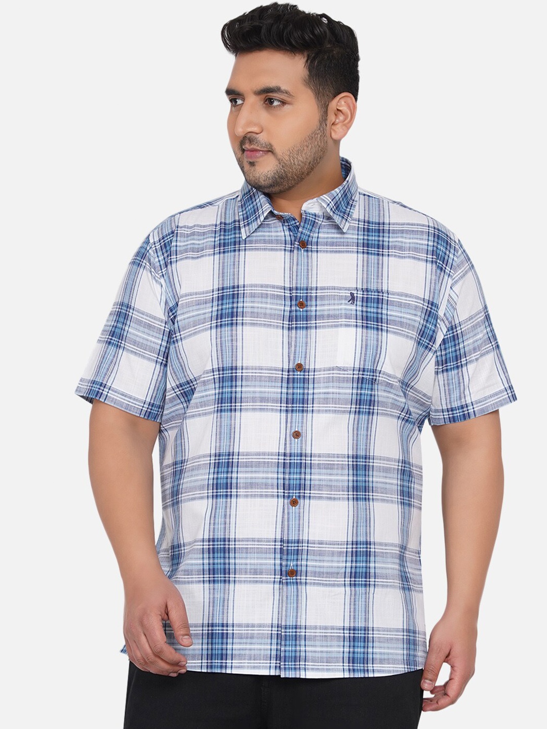 

Santonio Men Plus Size Blue Comfort Tartan Checked Casual Cotton Shirt
