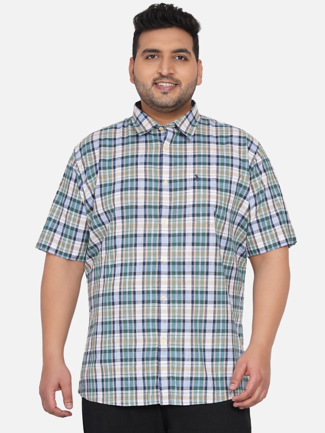 

Santonio Men Plus Size Green & Blue Comfort Checked Pure Cotton Casual Shirt