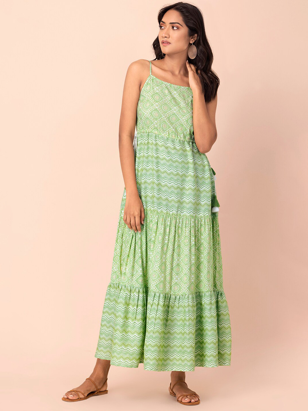 

INDYA Green Ethnic Motifs Ethnic Maxi Dress