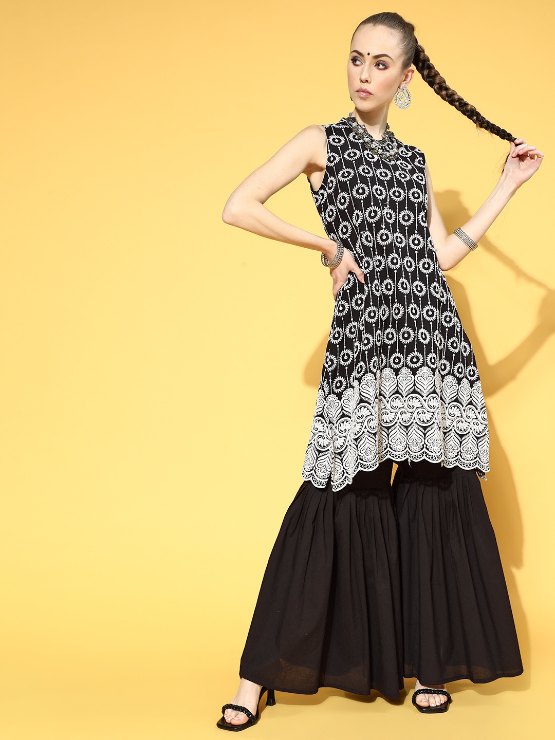 

InWeave Black Pure Cotton Ethereal Embroidery Kurta Set