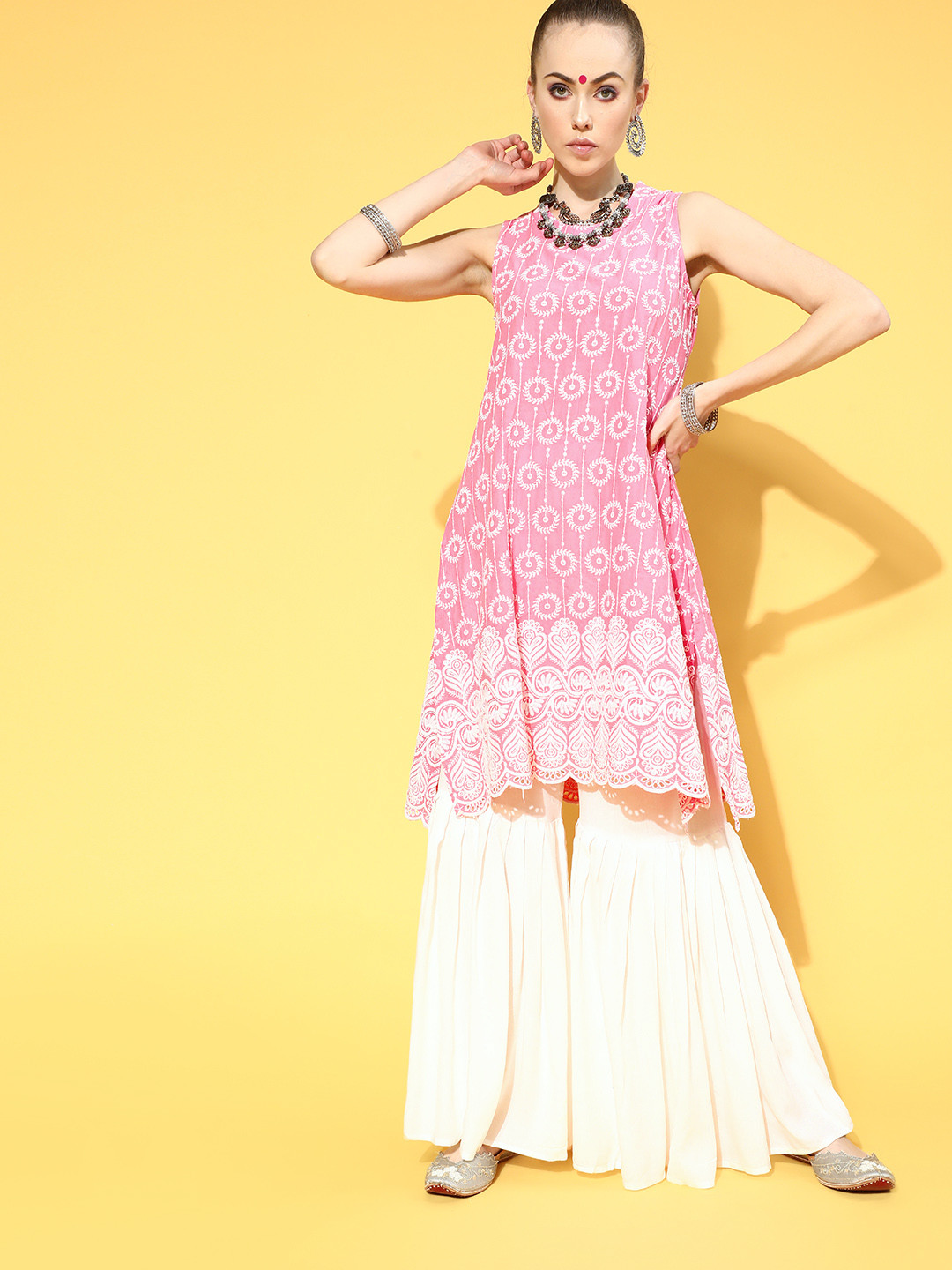 

InWeave Pink Pure Cotton Ethereal Embroidery Kurta Set