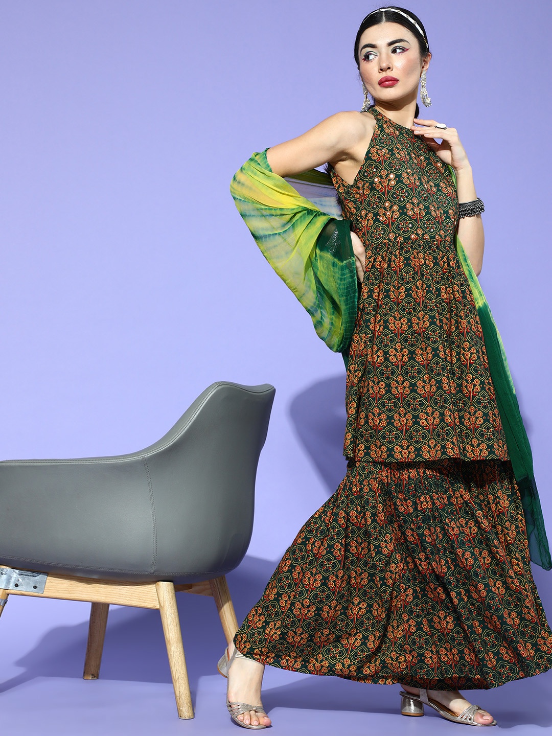 

InWeave Green Pure Cotton Print Parade Kurta Set