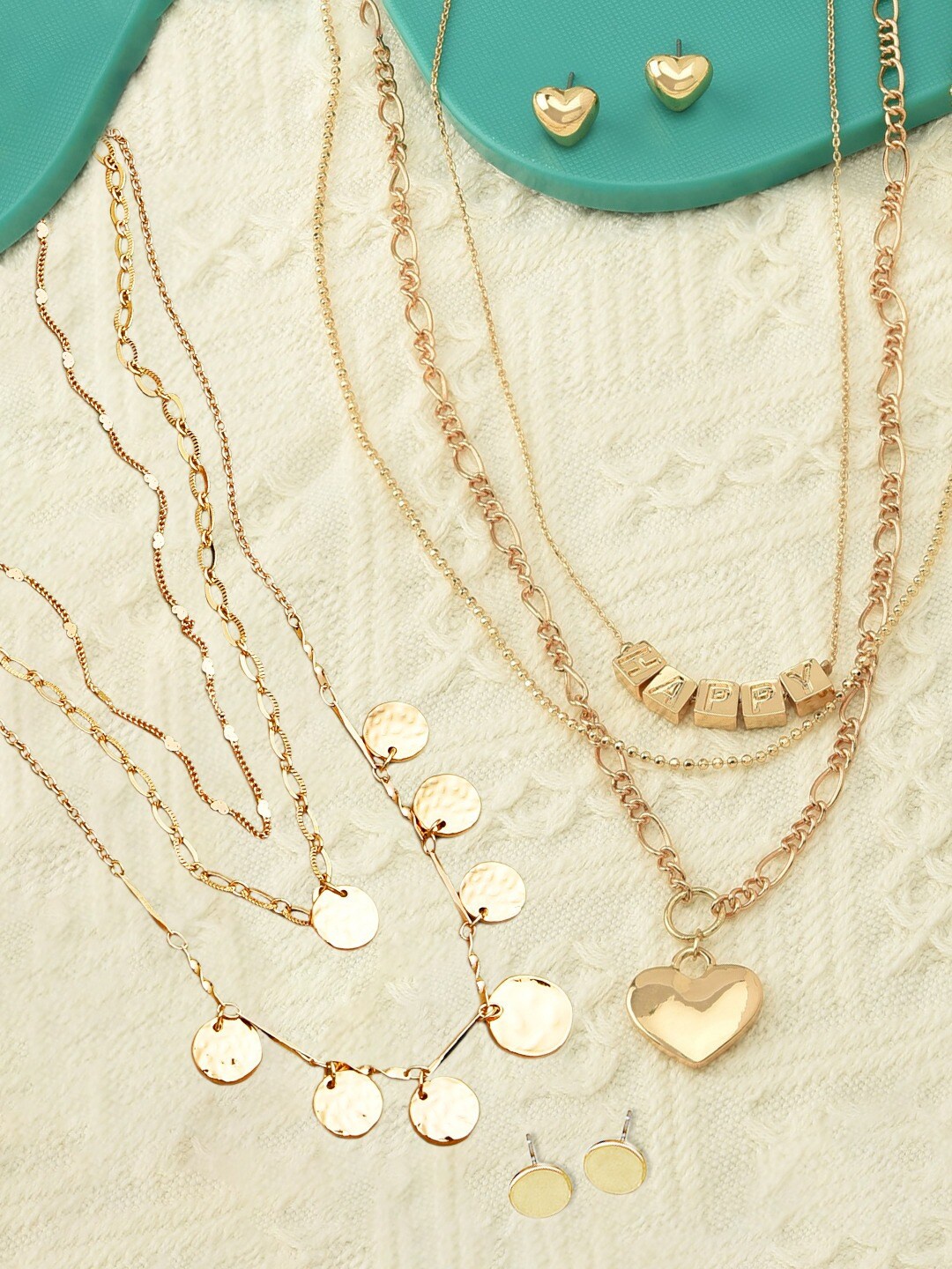 

AMI Gold-Toned Set Of 2 Layered Necklace with Earrings
