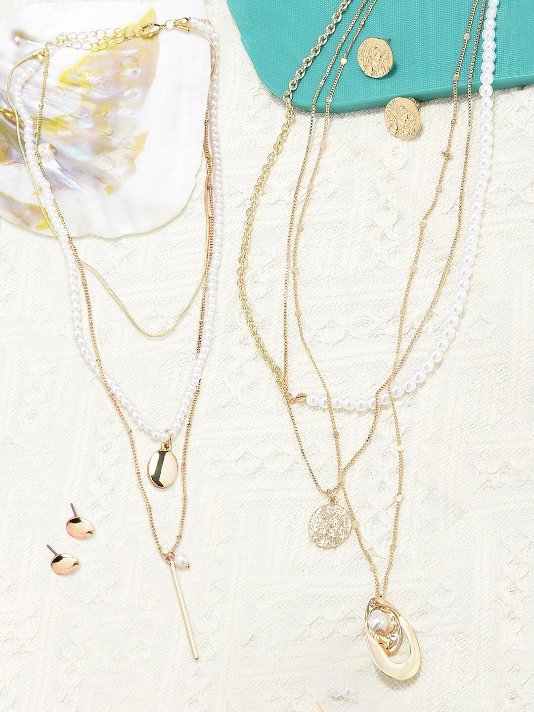 

AMI Gold-Toned & White Set Of 2 Gold-Plated Layered Chain