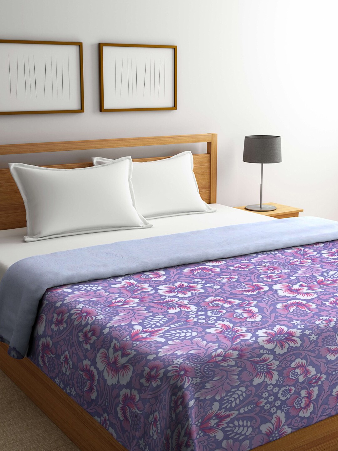 

KLOTTHE Purple & White Floral Printed Mild Winter 300 GSM Double Bed Comforter
