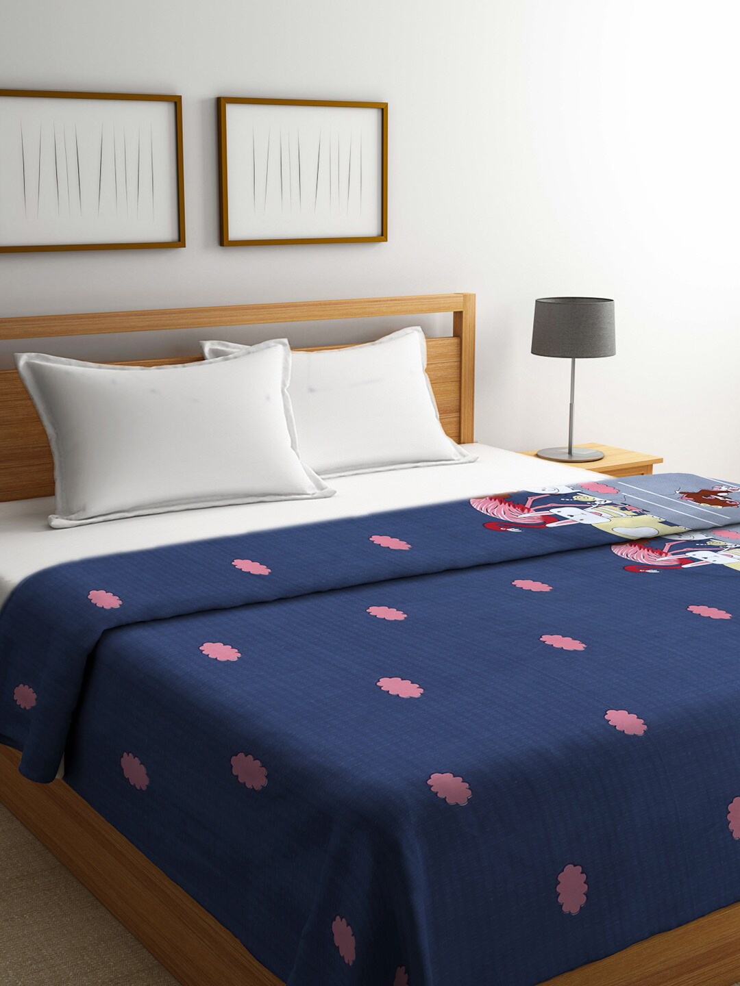 

KLOTTHE Navy Blue & Pink Cartoon Characters Mild Winter 400 GSM Double Bed Comforter