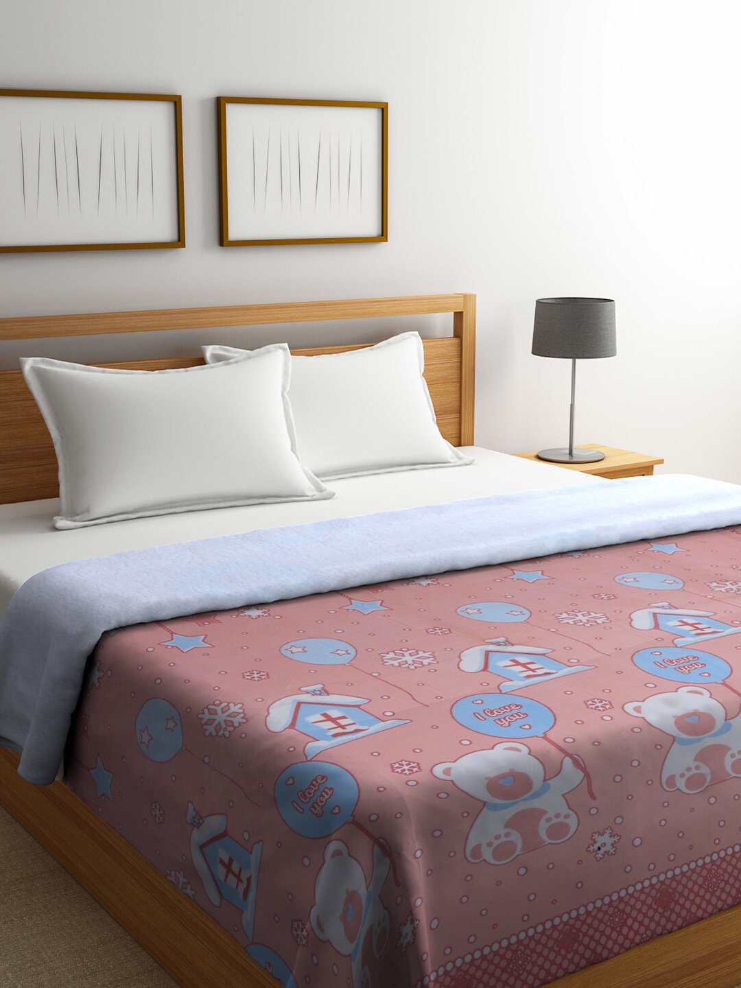 

KLOTTHE Pink & White Cartoon Characters Mild Winter 300 GSM Double Bed Comforter