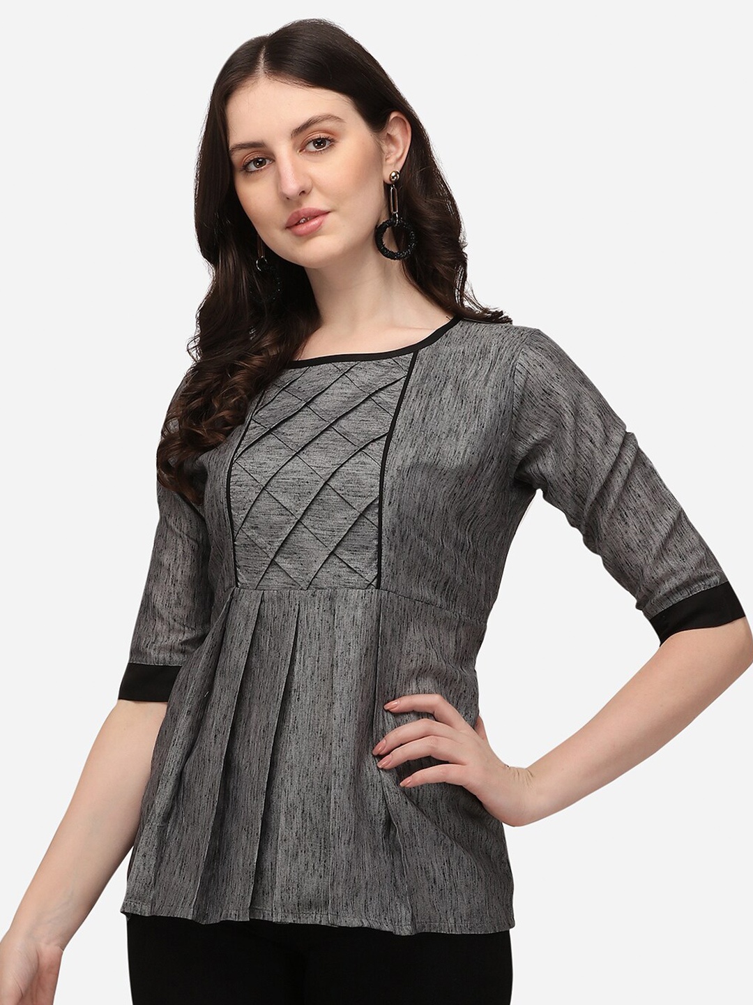 

VENISA Charcoal Grey Linen A-Line Top