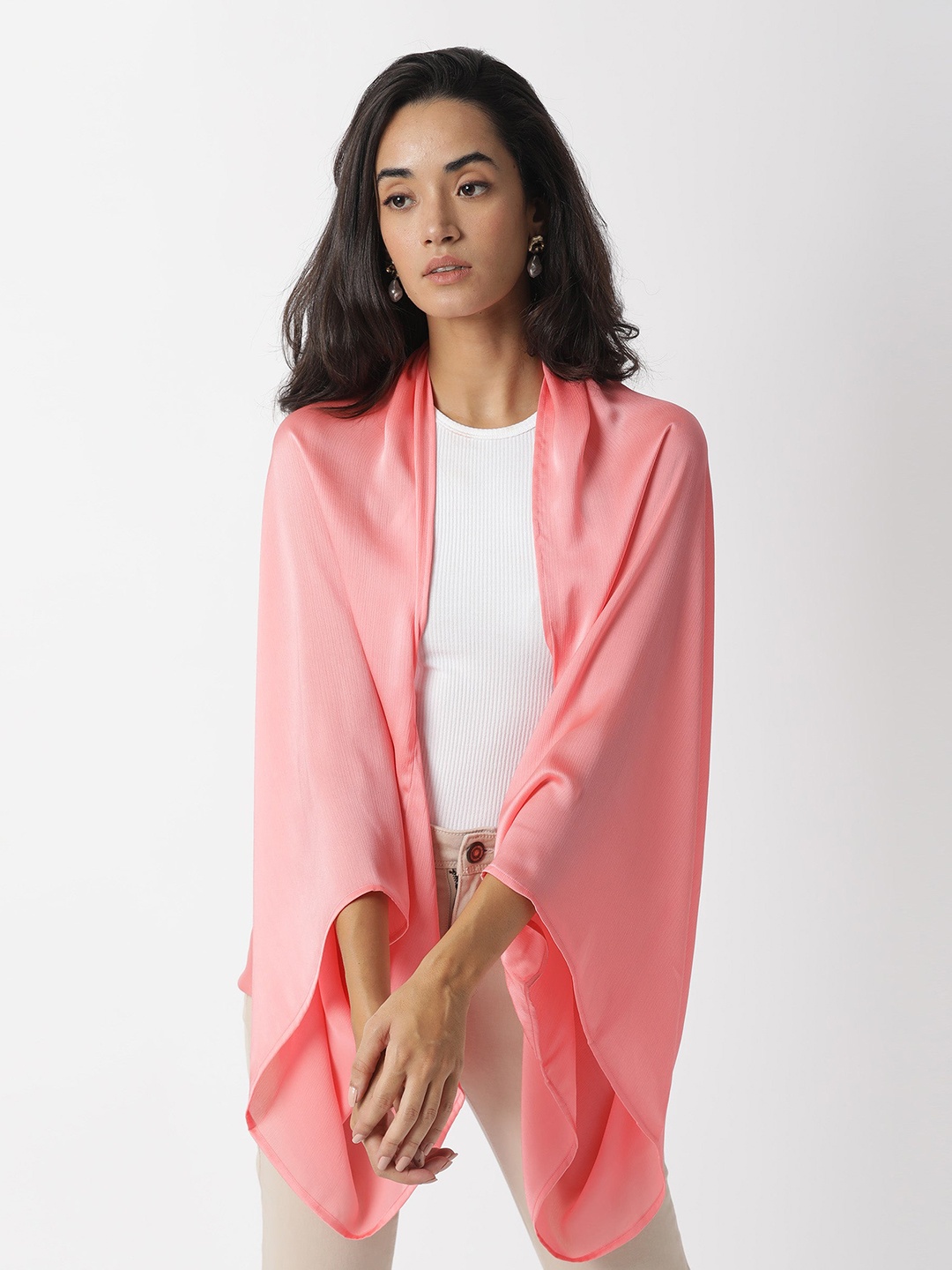 

RAREISM Women Peach-Coloured Solid Monochrome Shrug