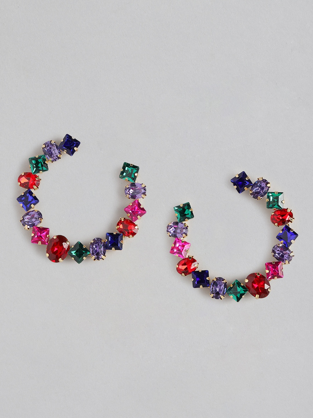 

Blueberry Multicoloured Gold-Plated Crescent Shaped Stone Studded Drop Earrings, Multi