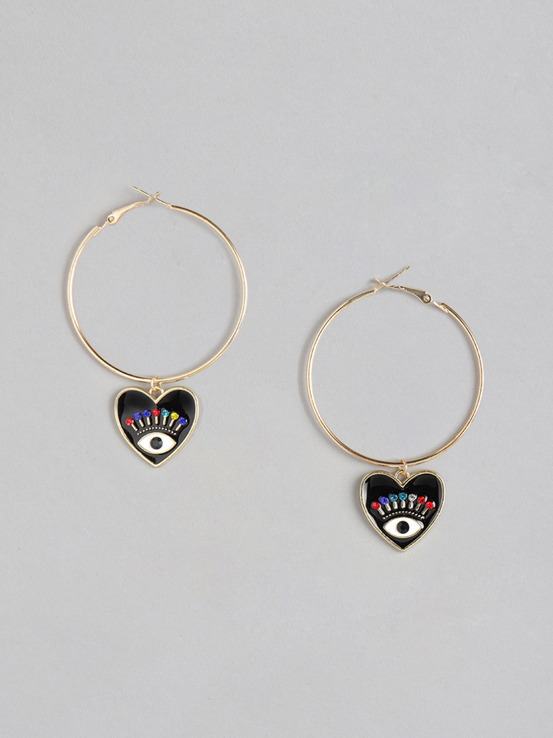 

Blueberry Black Gold-Plated Evil Eye Enamelled Circular Drop Earrings
