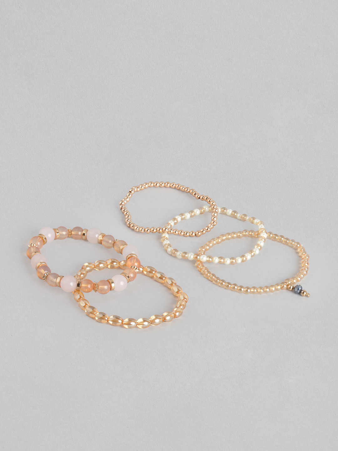 

Blueberry Set of 5 Gold-Plated Beaded Elasticated Bracelets