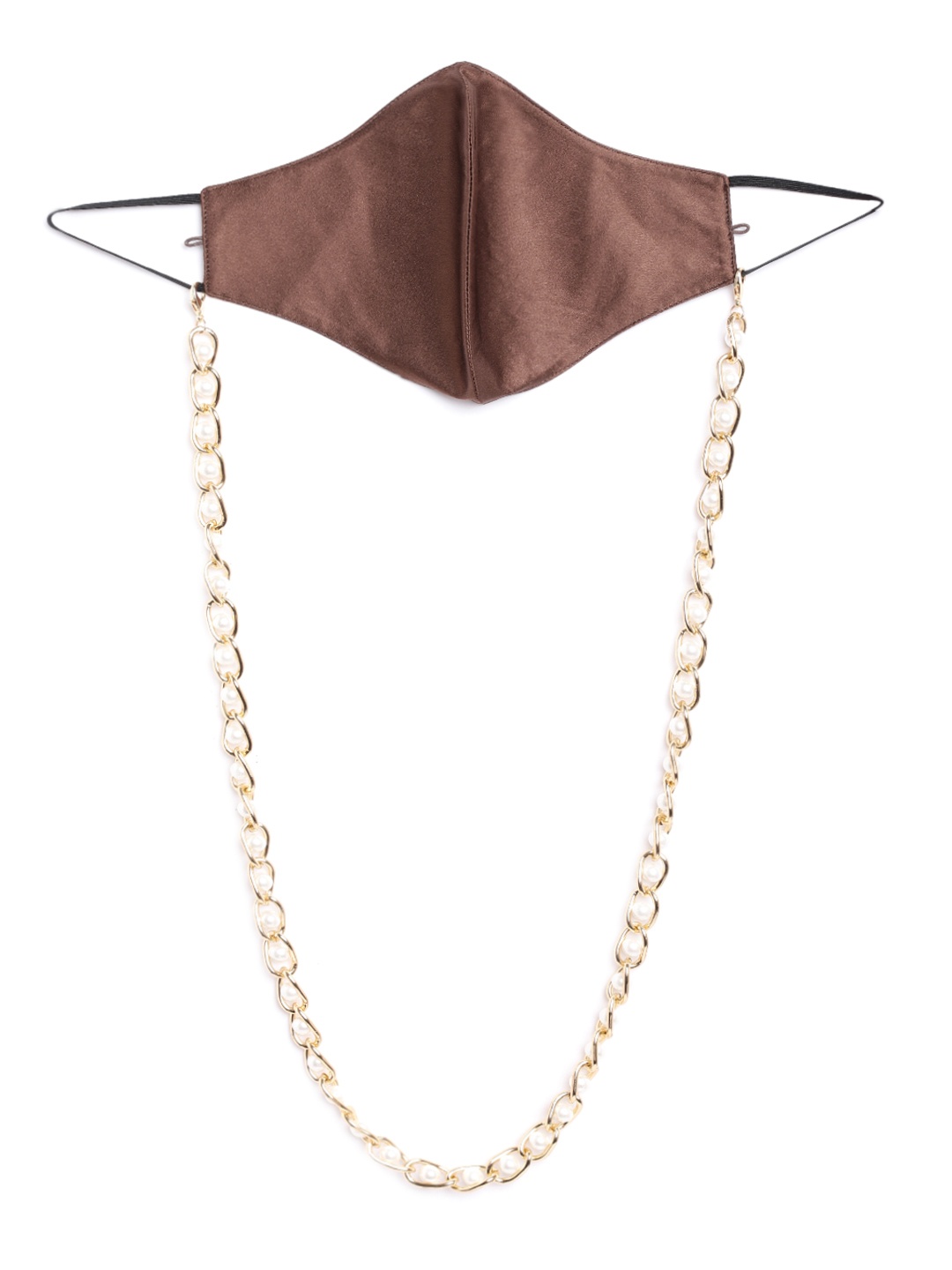 

Blueberry Women Brown Reusable 2-Ply Outdoor Satin Mask With Detachable Pearl Chain Strap