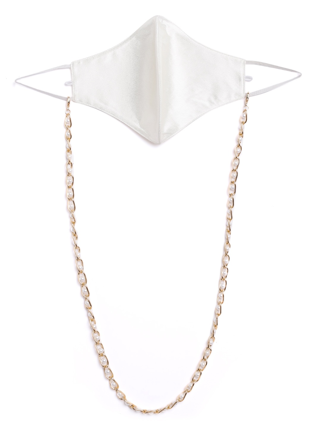 

Blueberry Women White Reusable 2-Ply Outdoor Satin Mask With Detachable Pearl Chain Strap, Green