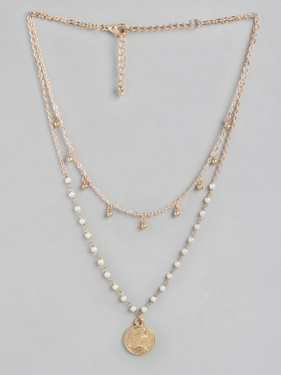 

Blueberry White Gold-Plated Handcrafted Layered Beaded Coin Charm Necklace