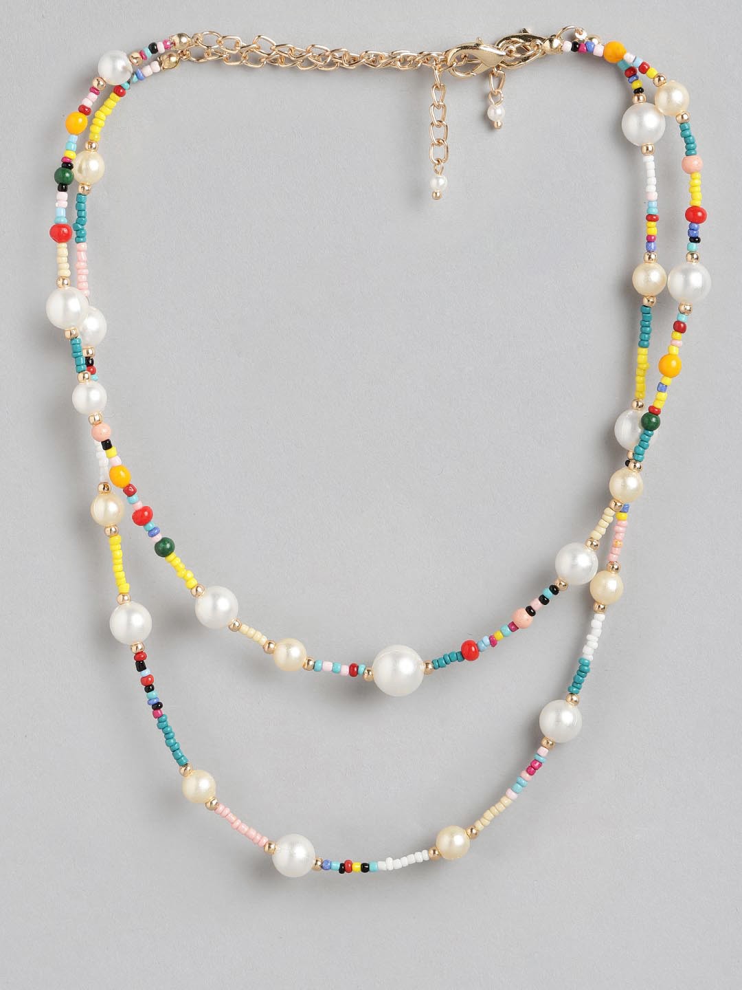 

Blueberry Set of 2 Multicoloured Gold-Plated Handcrafted Beaded Necklaces, Multi
