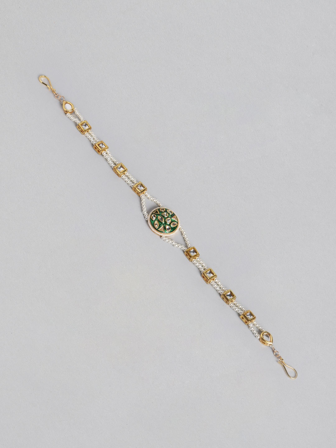 

Blueberry Women White & Gold-Toned Pearl & Stone Embellished Head Chain