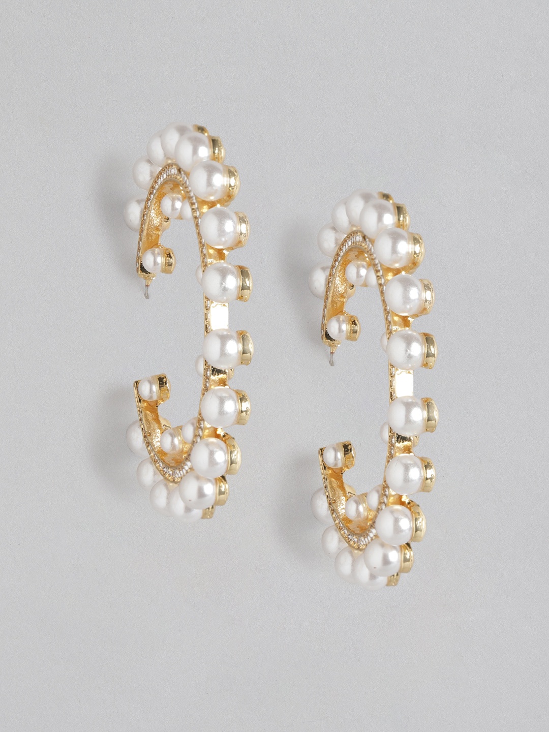 

Blueberry White Gold-Plated Beaded Crescent Shaped Half Hoop Earrings