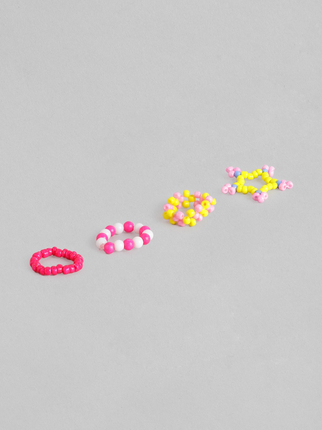 

Blueberry KIDS Girls Set of 4 Multicoloured Handcrafted Beaded Adjustable Finger Rings, Multi