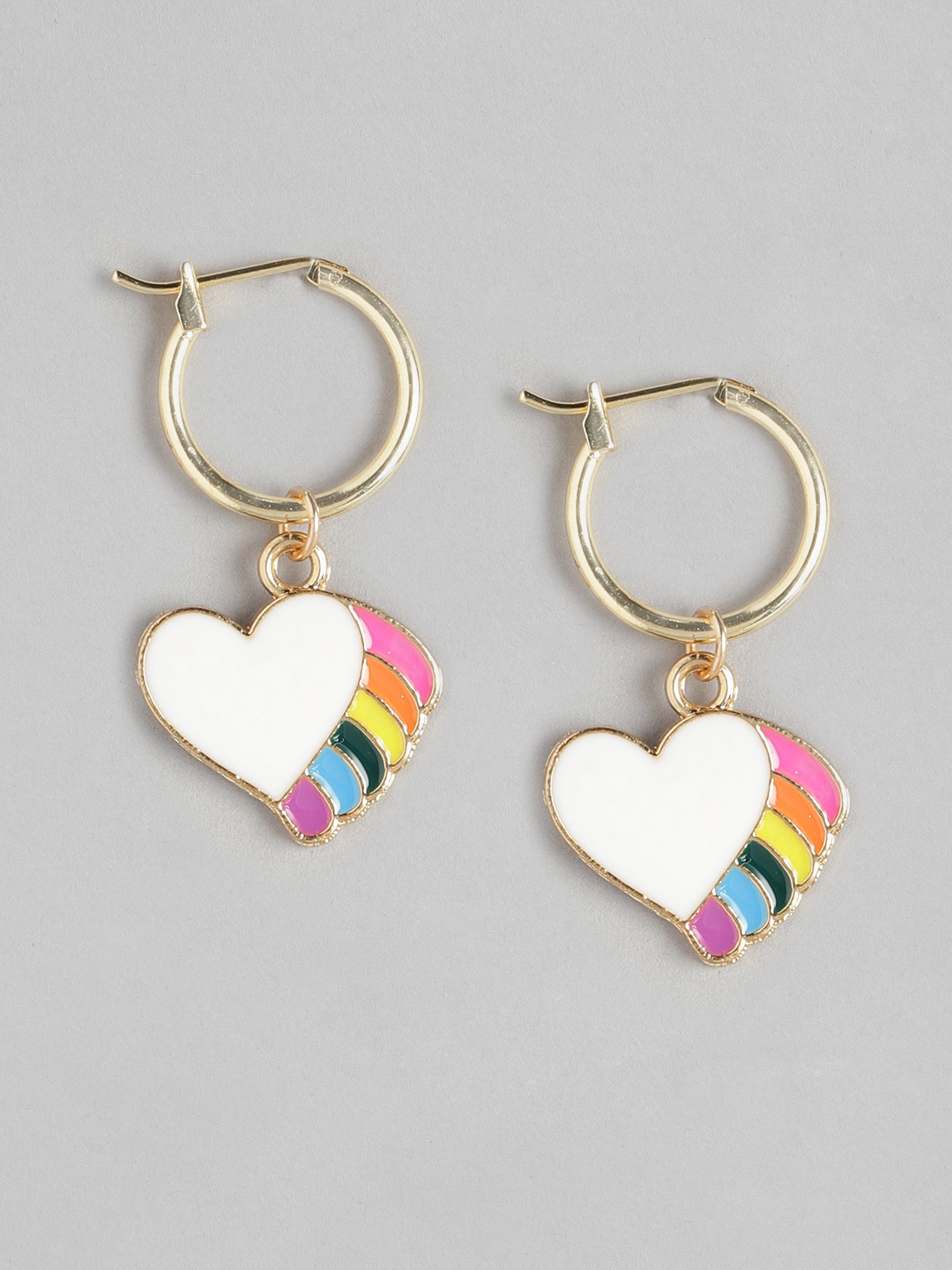 

Blueberry KIDS Girls White & Pink Gold-Plated Heart Shaped Drop Earrings