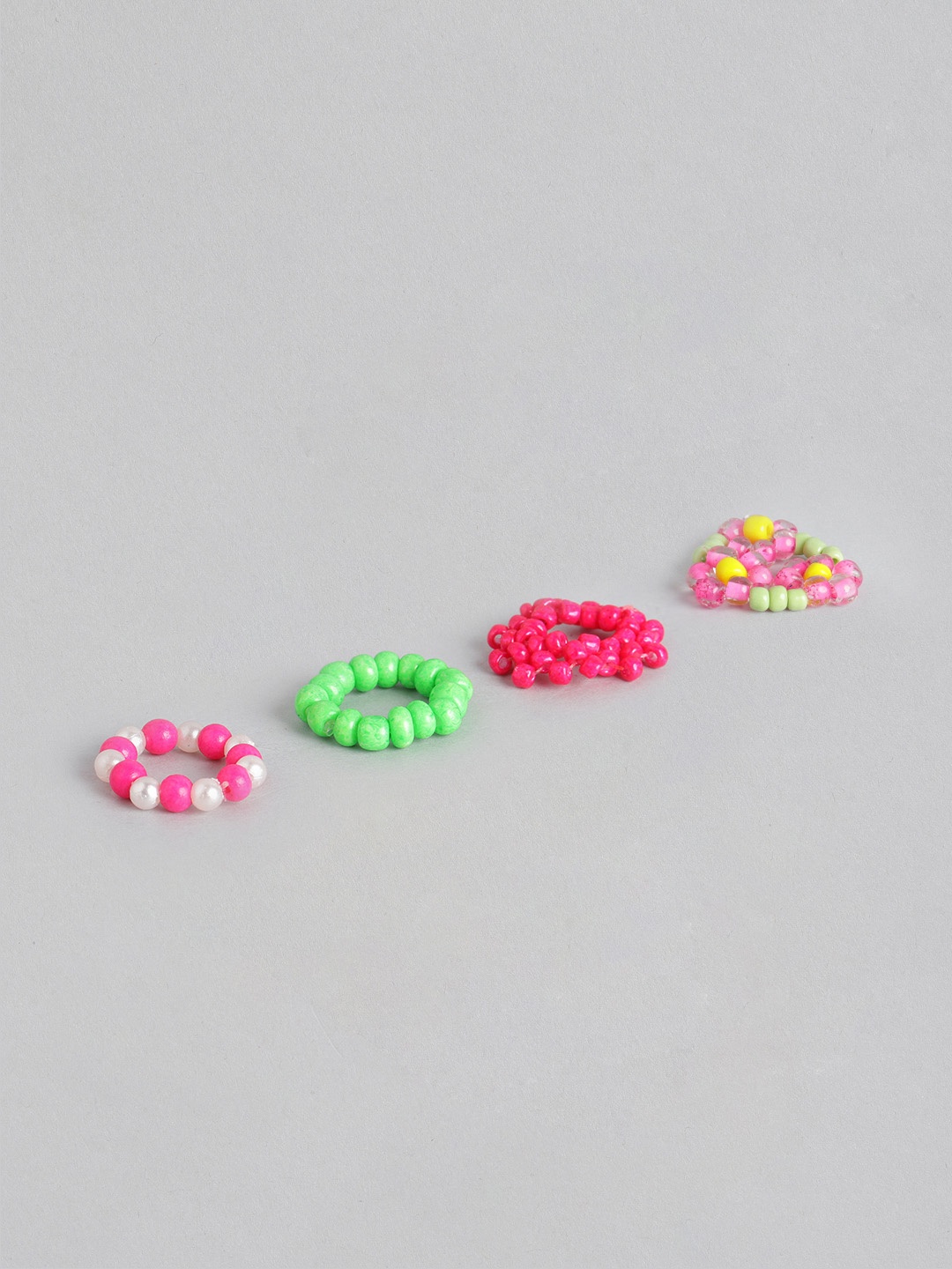 

Blueberry KIDS Girls Set of 4 Beaded Finger Rings, Pink