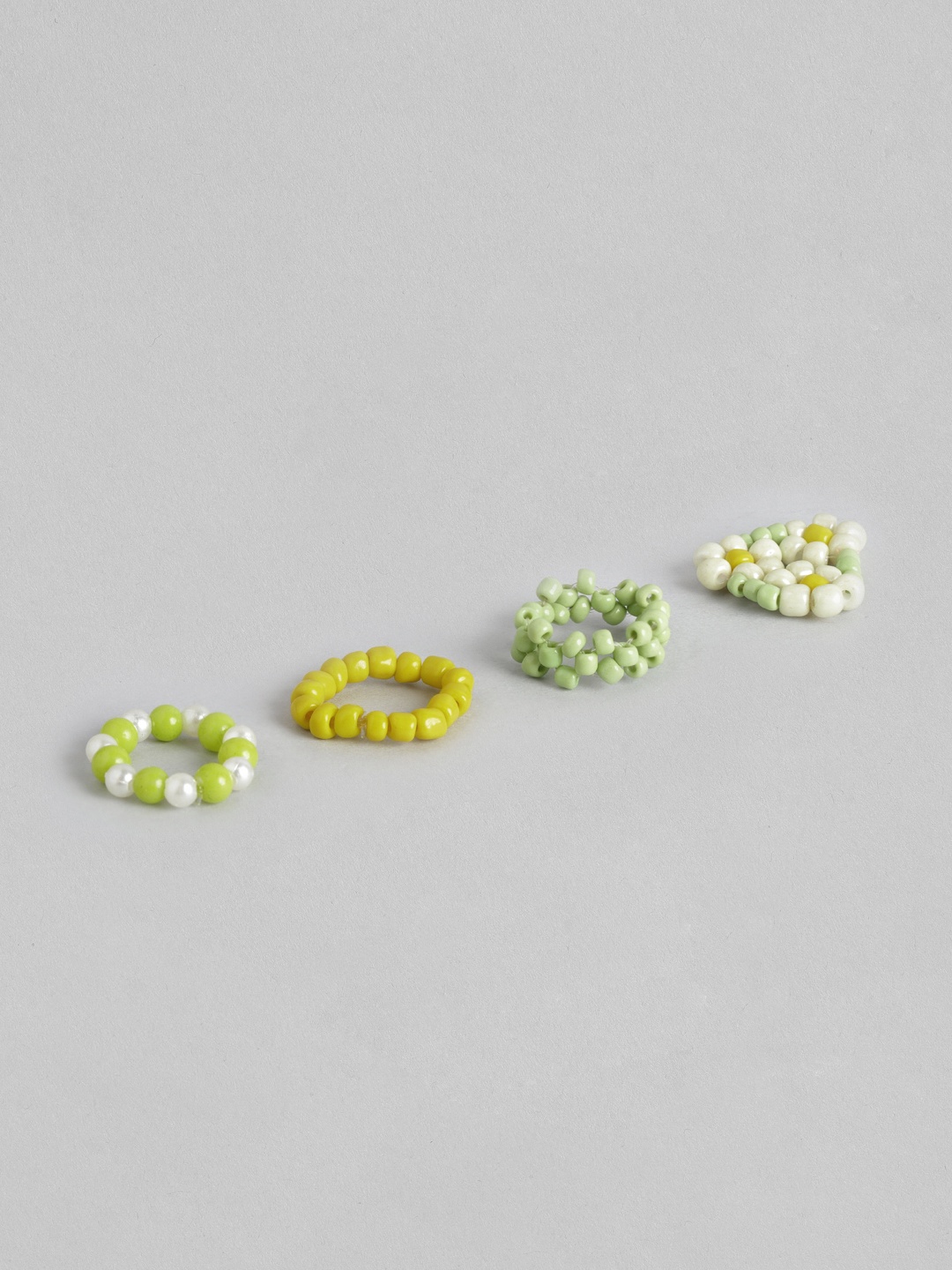

Blueberry KIDS Girls Set of 4 Multicoloured Handcrafted Beaded Adjustable Finger Rings, Multi
