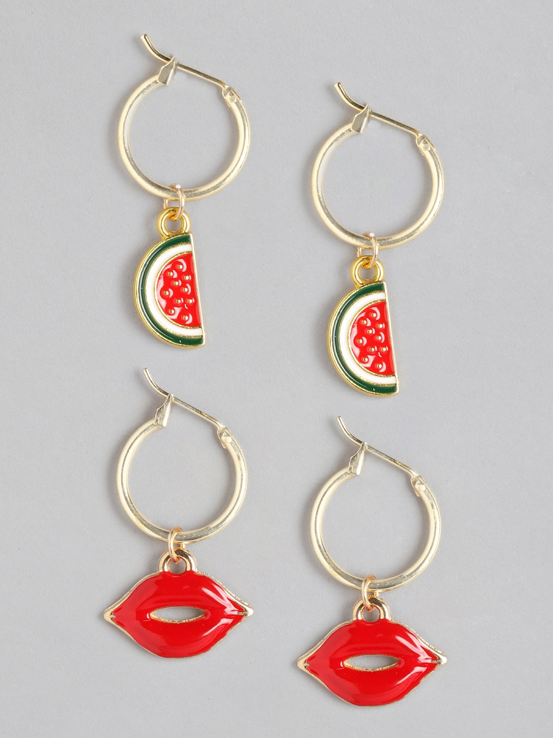 

Blueberry KIDS Girls Set of 2 Red Gold-Plated Quirky Drop Earrings