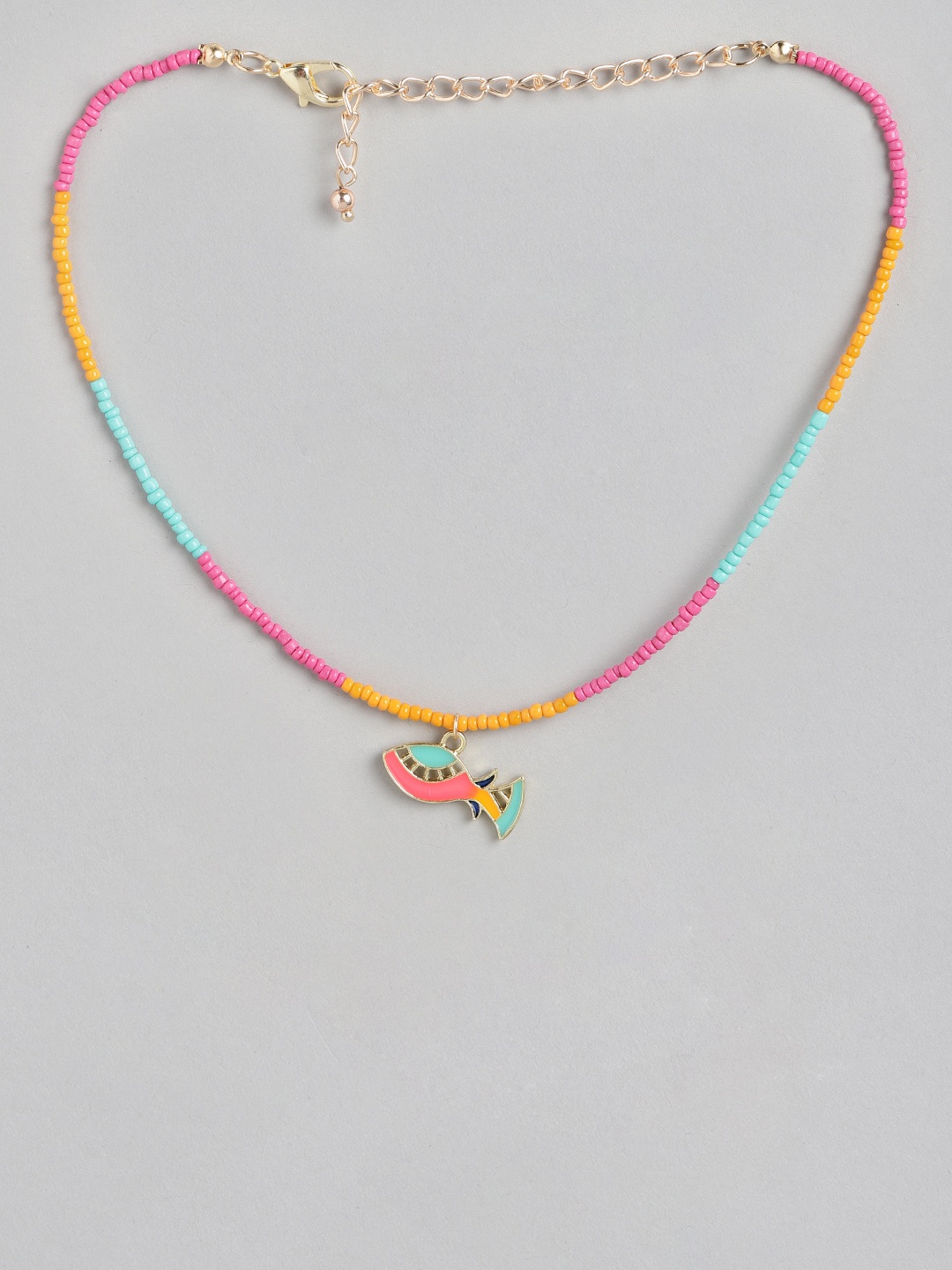 

Blueberry KIDS Girls Orange & Pink Gold-Plated Handcrafted Beaded Fish Charm Necklace