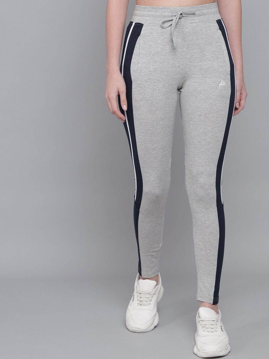 

ANTI CULTURE Women Grey Melange & Navy Blue Colorblocked Cotton Tights