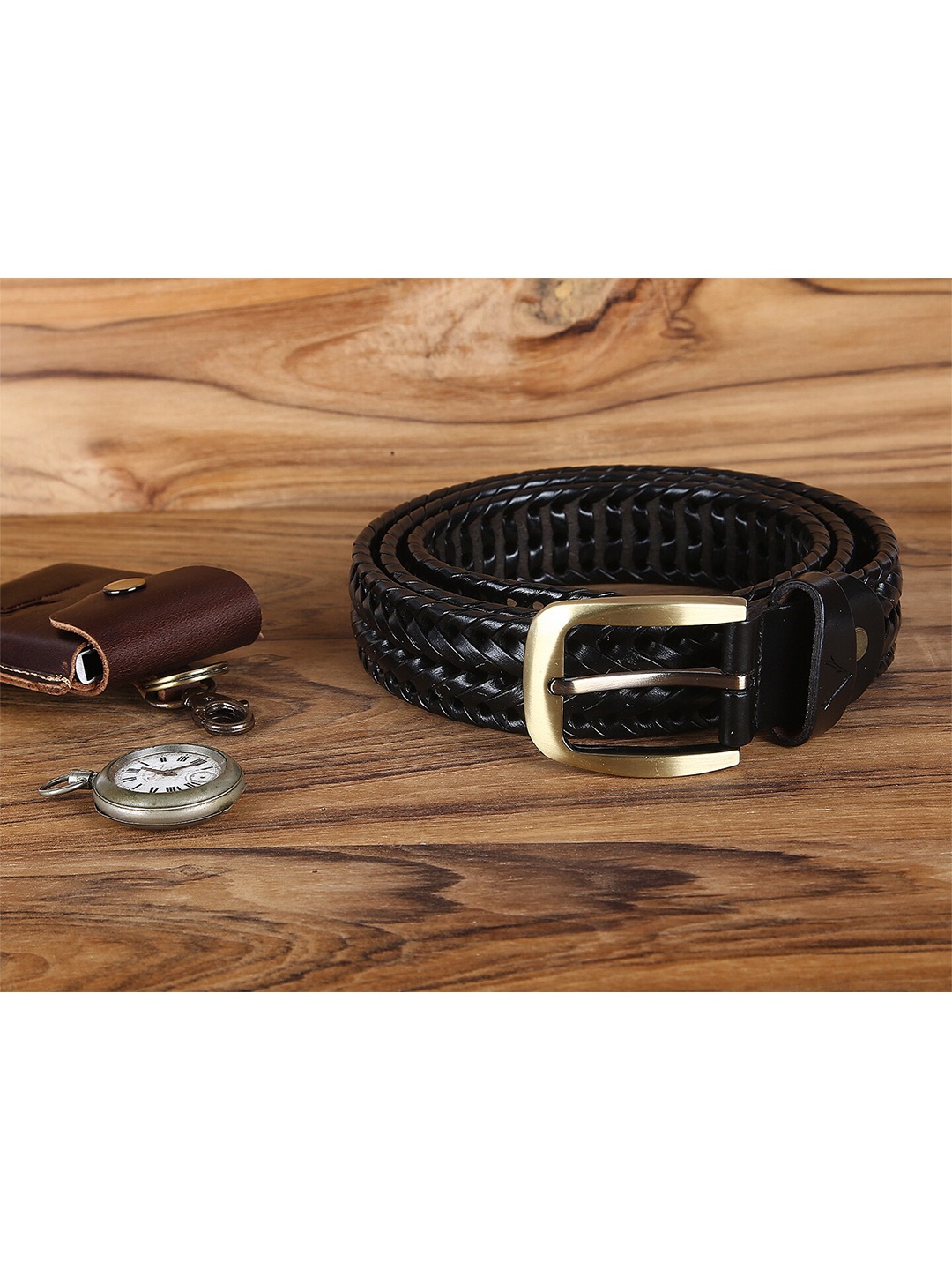 

VOGARD Men Black Braided Leather Belt