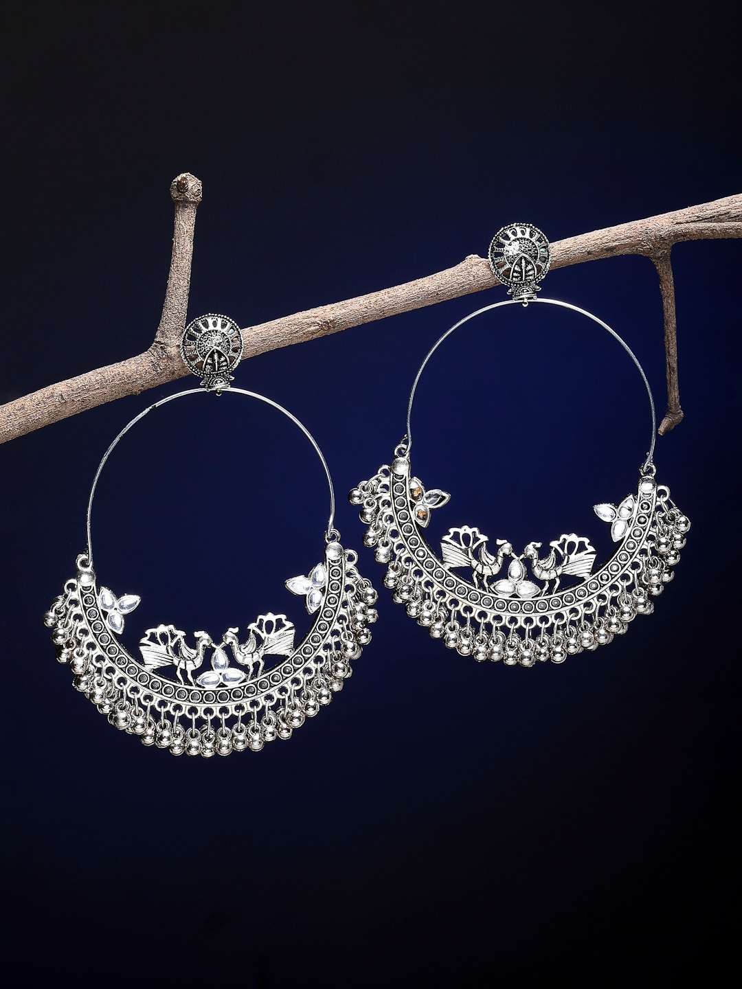 

Arrabi Silver-Toned Oxidised Chandbalis Earrings (Set of 2)