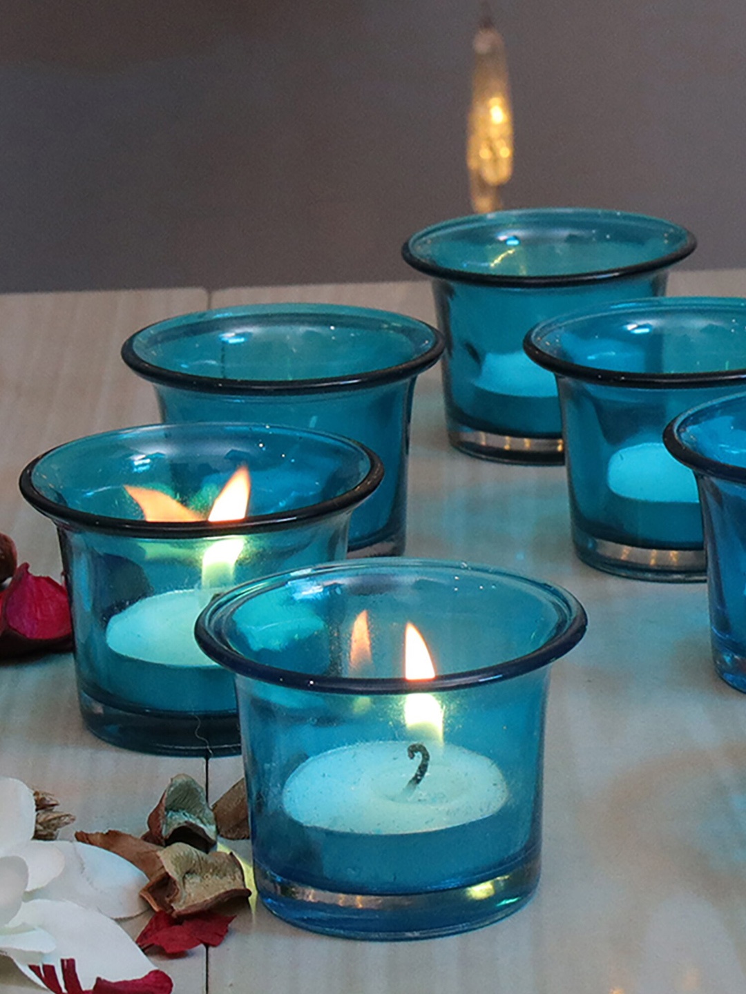 

Homesake Set of 6 Turquoise Tea Light Candle Holder, Turquoise blue