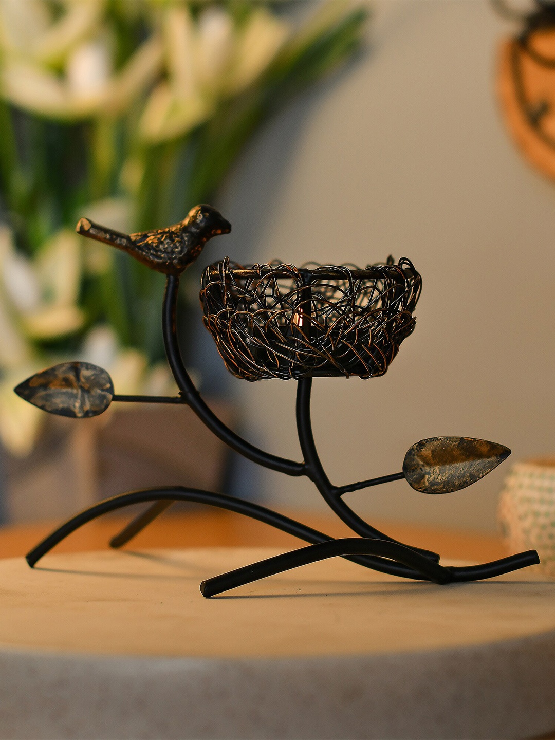 

Homesake Black Bird with Nest Table Tea Light Holder