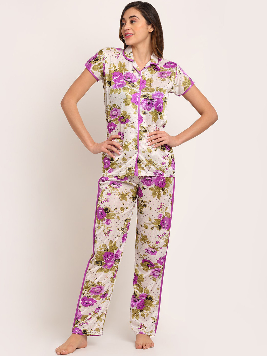 

Sidwa Women Purple & White Printed Night suit
