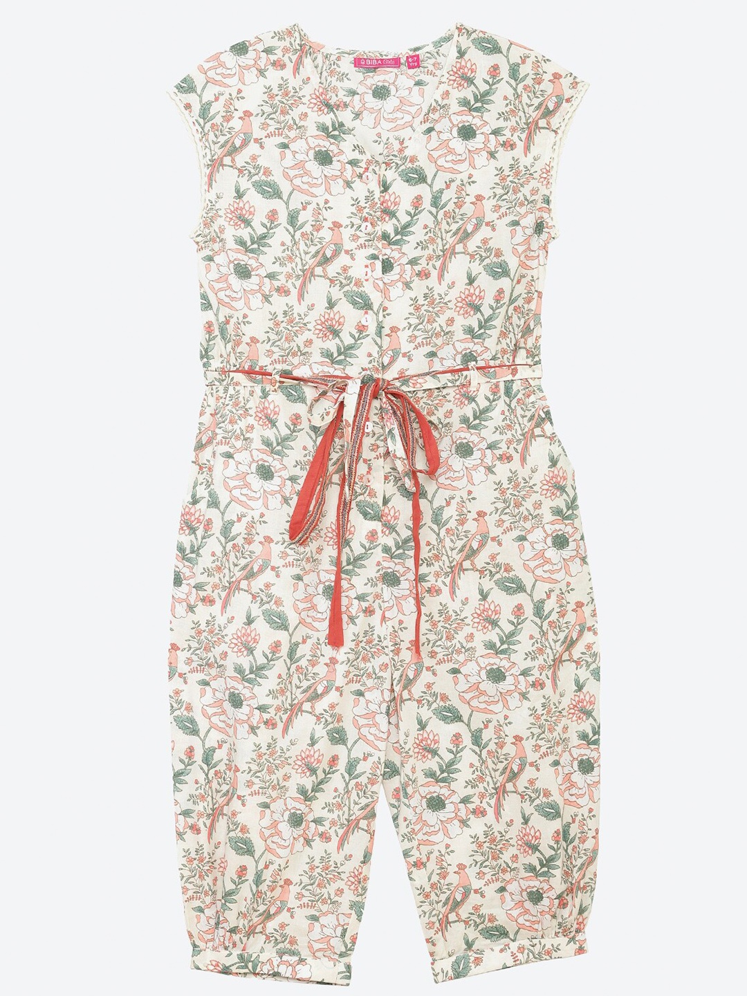

Biba Girls Off White & Green Printed Jumpsuit