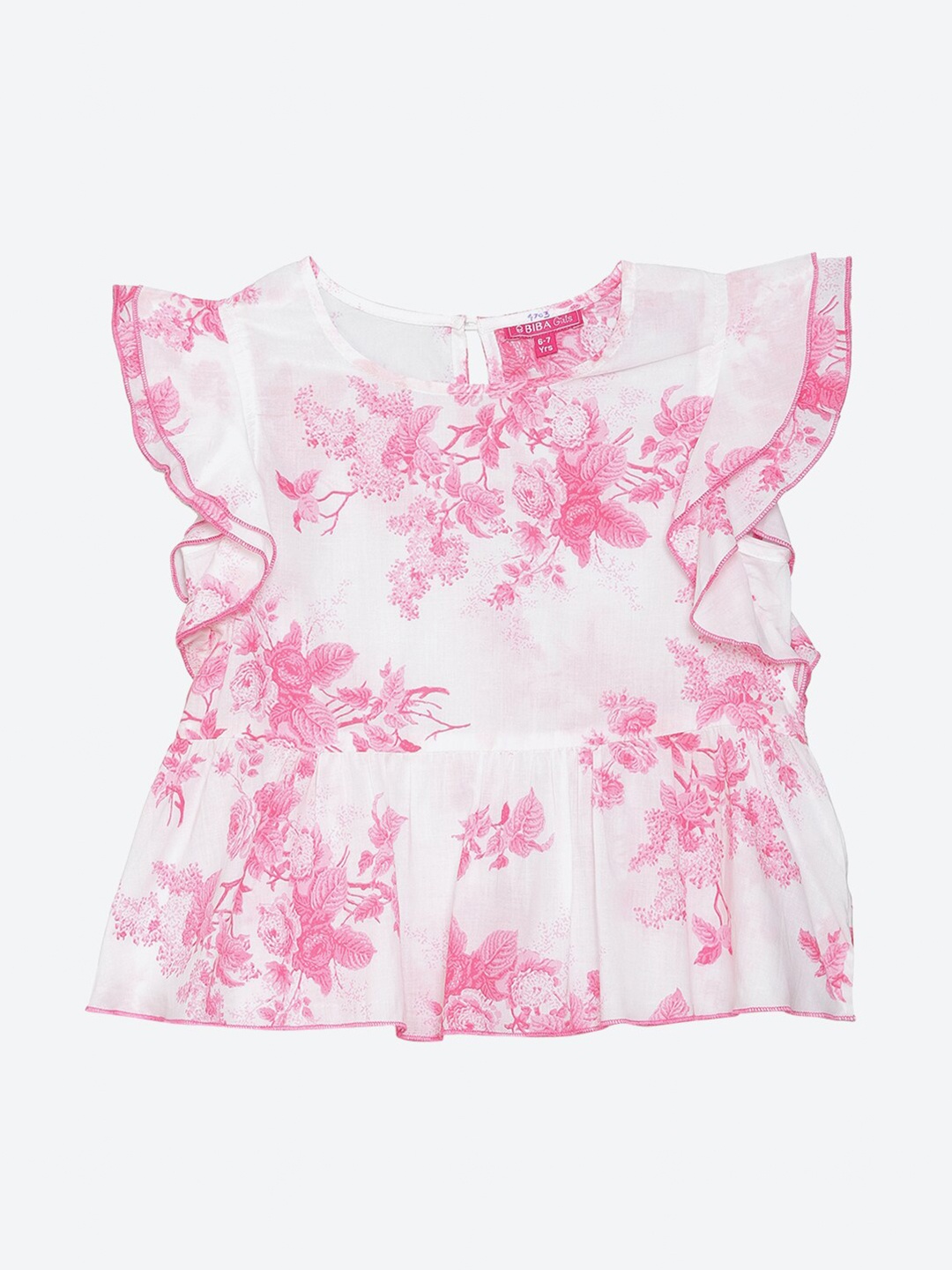 

Biba Girls White & Pink Floral Print Cinched Waist Top