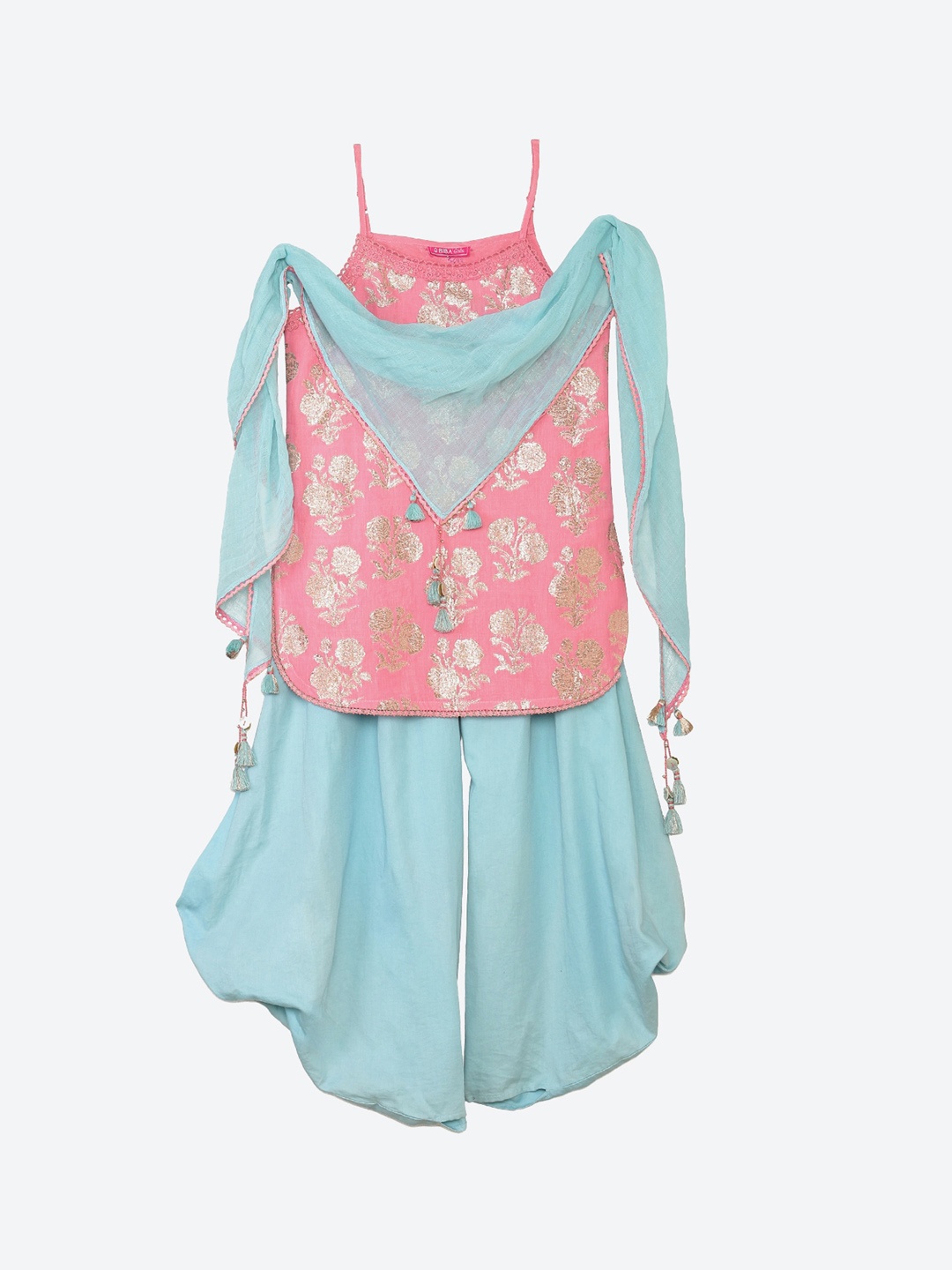 

Biba Girls Pink Ethnic Motifs Printed Kurti with Salwar & With Dupatta