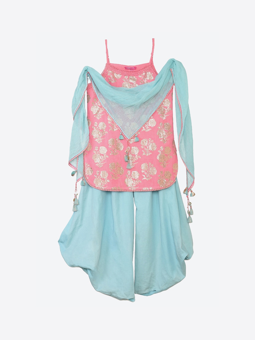 

Biba Girls Pink Kurti with Palazzos & With Dupatta